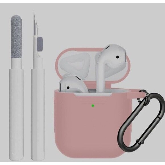 AirPod 1 & 2 Light Pink Silicone Case With Cleaning Tools & Keychain - Picture 3 of 6